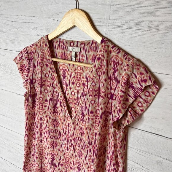 Joie Blouse Womens Size XS Pink Purple 100% Silk Bohemian Abstract Design V Neck - Picture 8 of 12